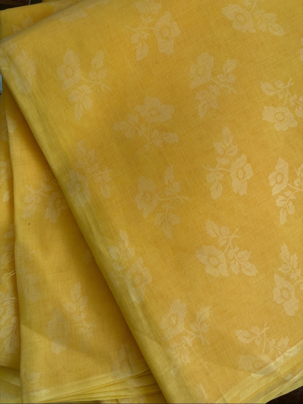 Fabric, 44” W x 260” L, Very Lightweight Cotton, Yellow-on-Yellow Floral